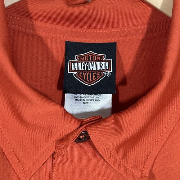 Harley Davidson Polo Shirt Men's Size Large Orange Century Medina Ohio Logo - Picture 3 of 7